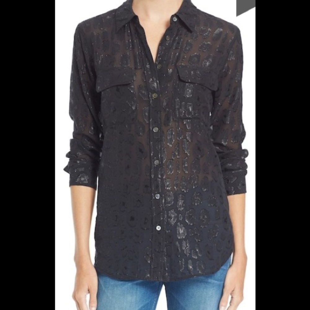 Equipment Metallic Leopard Jacquard Blouse